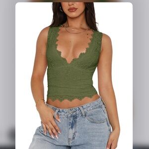 ReoRia Olive Lace Tank‎ Top 0175